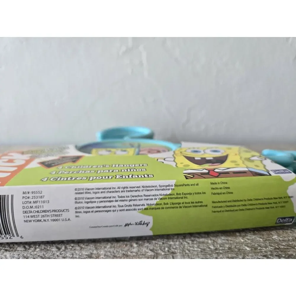 2010 Delta SpongeBob SquarePants Kids Plastic Hangers Set of 4 Blue NOS